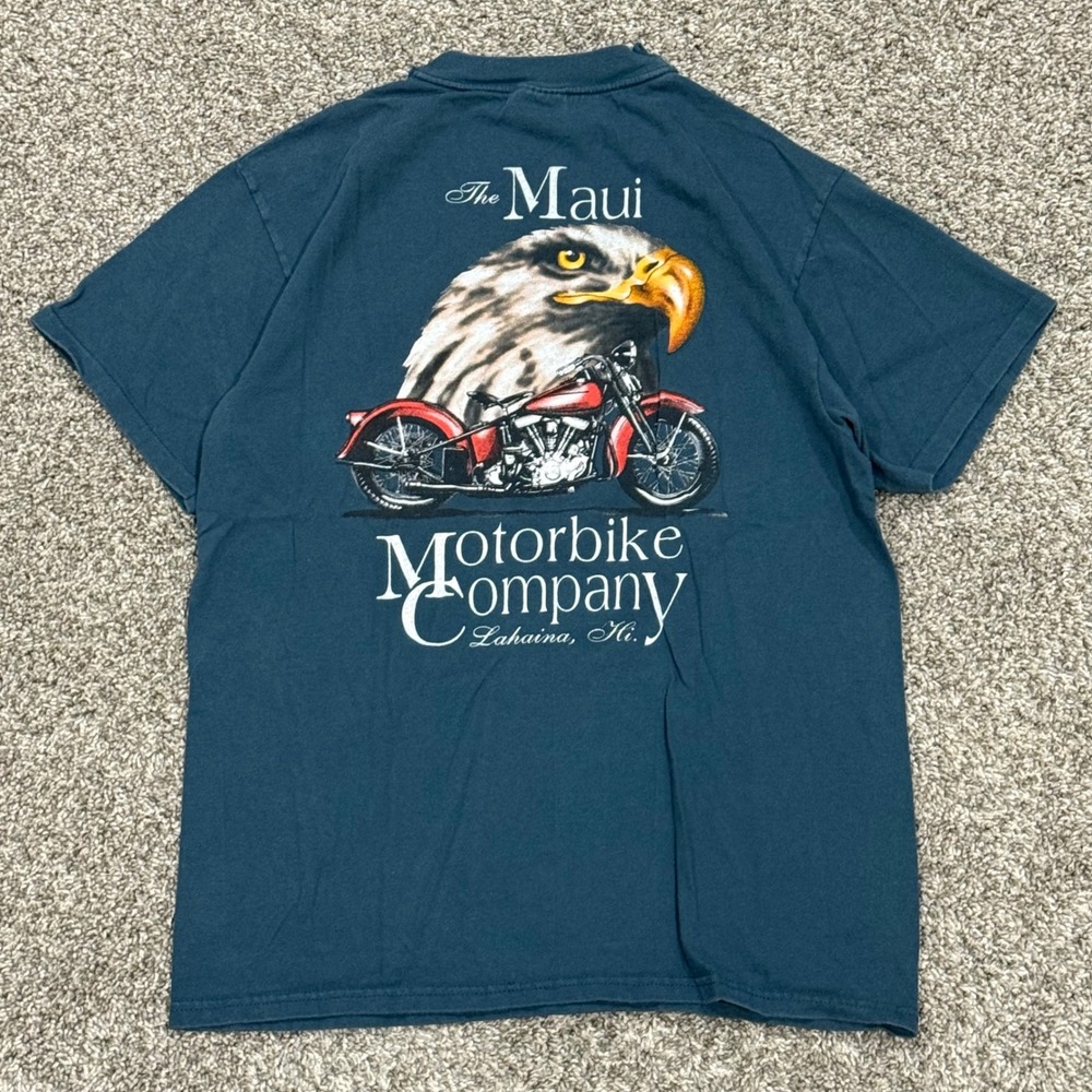 Vintage 90s Maui Motorbike Company Eagle T Shirt Hanes Single Stitch Mens M USA